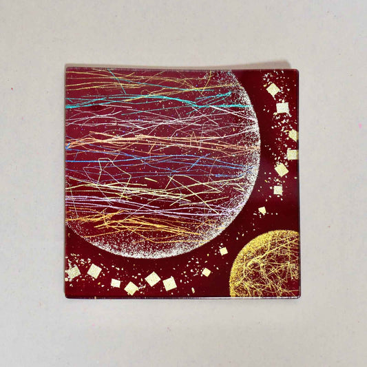 KINSAI GOLD LEAF GLASS ART 双子月 七彩截金 RED 10cm