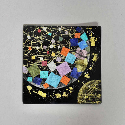 KINSAI GOLD LEAF GLASS ART 双子月  縁取色箔切り箔10cm